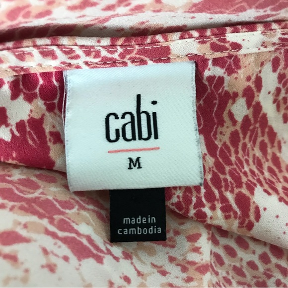 Cabi Blouse Shirt Womens Size M Long Sheer Peasant Sleeve Snakeskin Print V-Neck - Picture 14 of 16